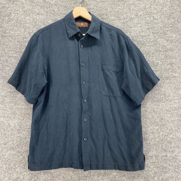 Toscano Shirt Men S Small Blue Button Up Collared Silk Short Sleeve Pockets - Picture 1 of 9